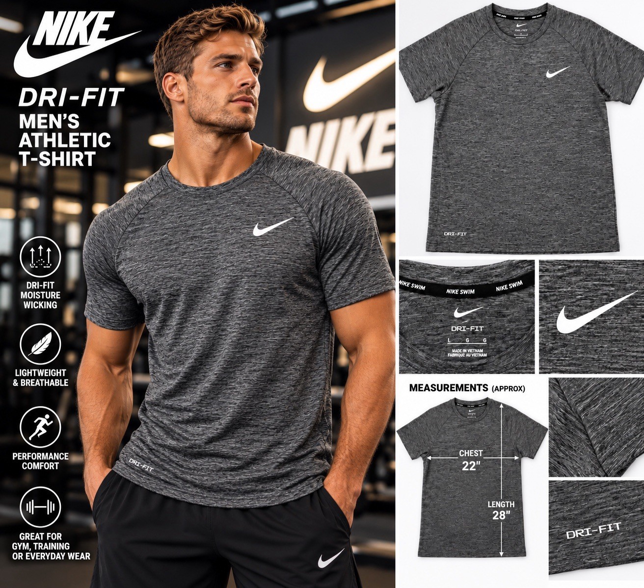 Nike Dri-FIT SWM UPF Men’s Small Gray Heather Athletic Performance T-Shirt NWT🚨 Nike Dri-FIT SWM UPF Men’s Small Gray Heather Athletic Performance T-Shirt NWT🚨