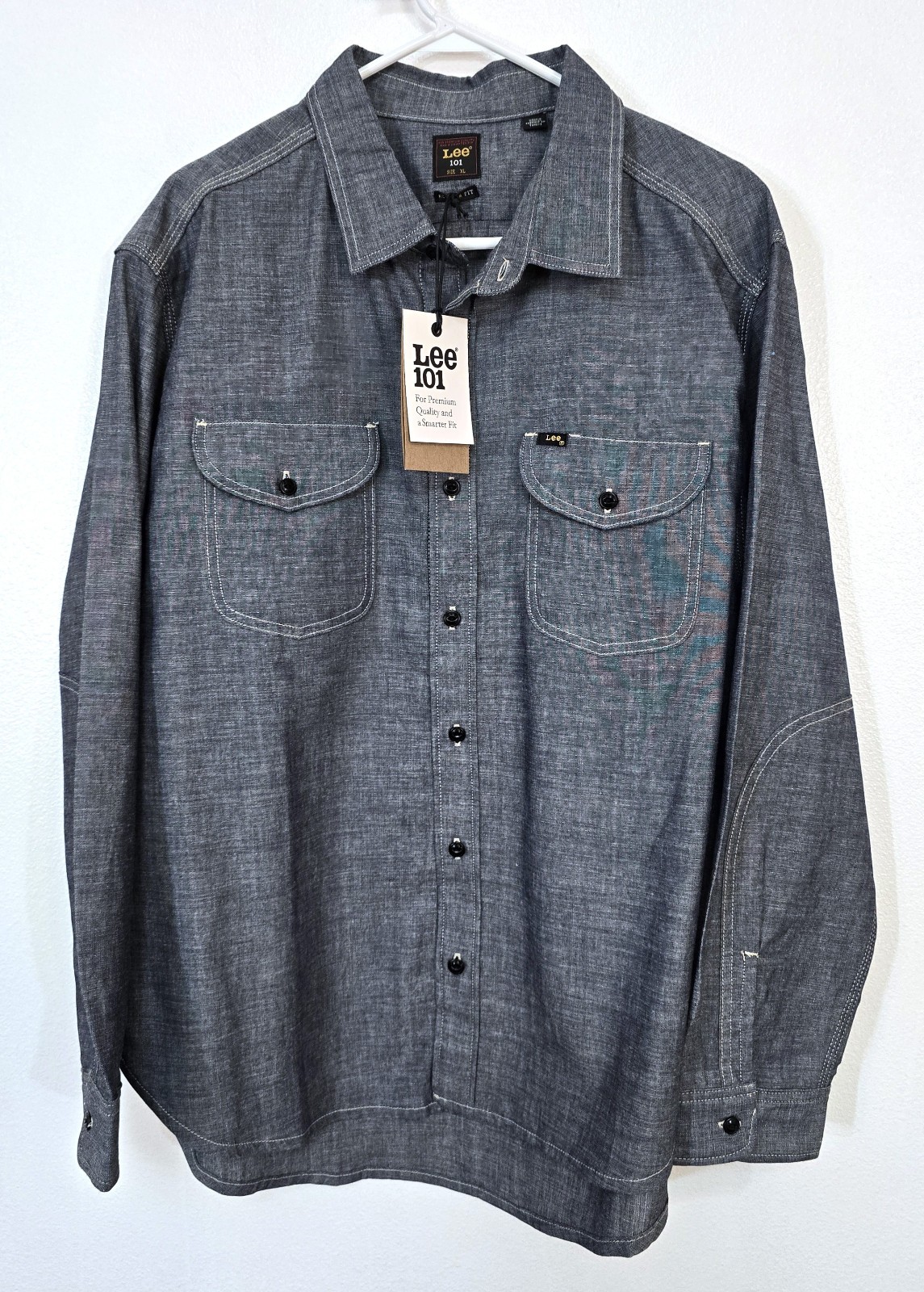 Lee 101 70S denim overshirt dry men\'s XL chambray blue new with tags unworn
