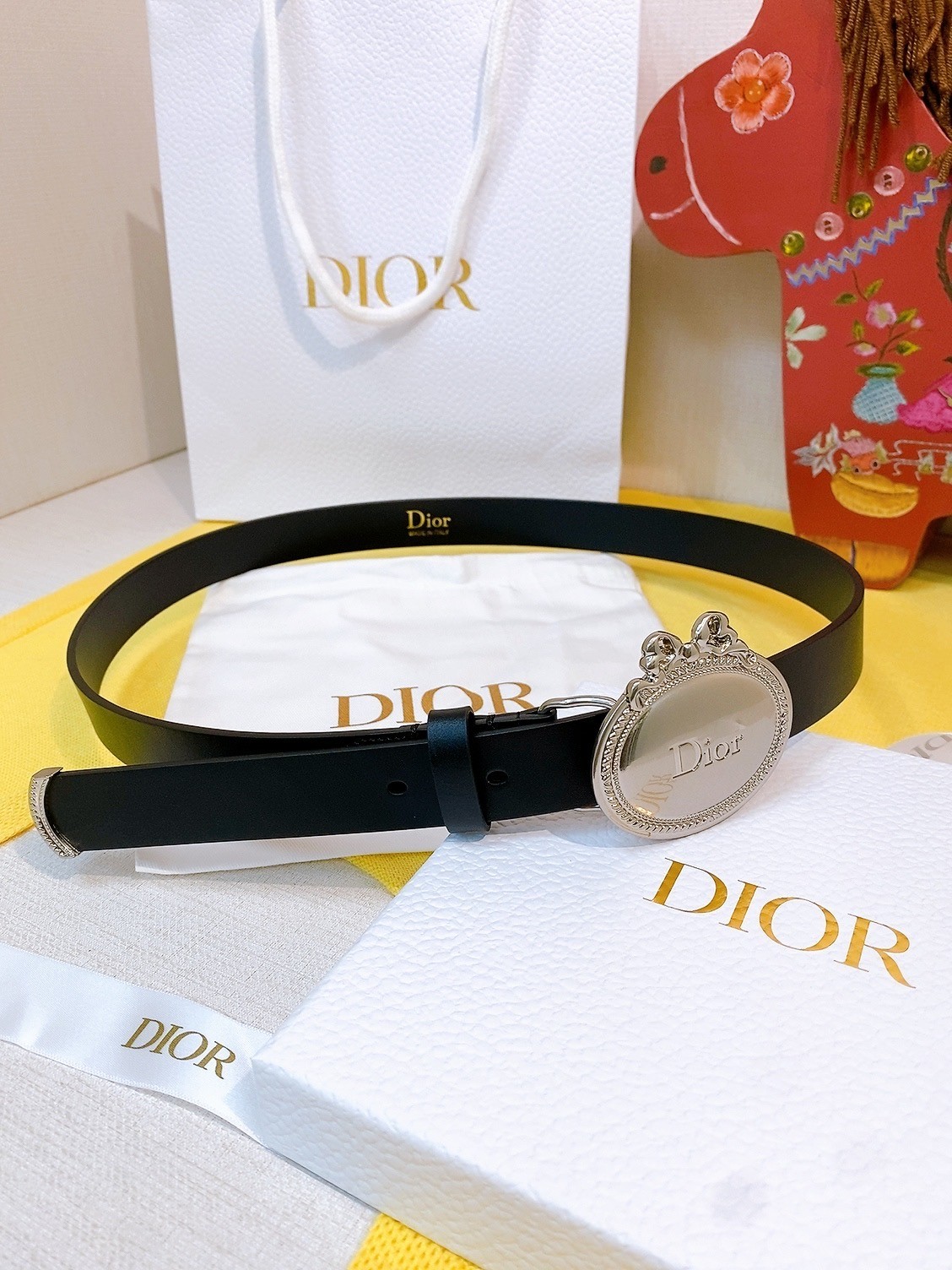 DIOR Women’s Oval Buckle Leather Belt Width 2.5cm