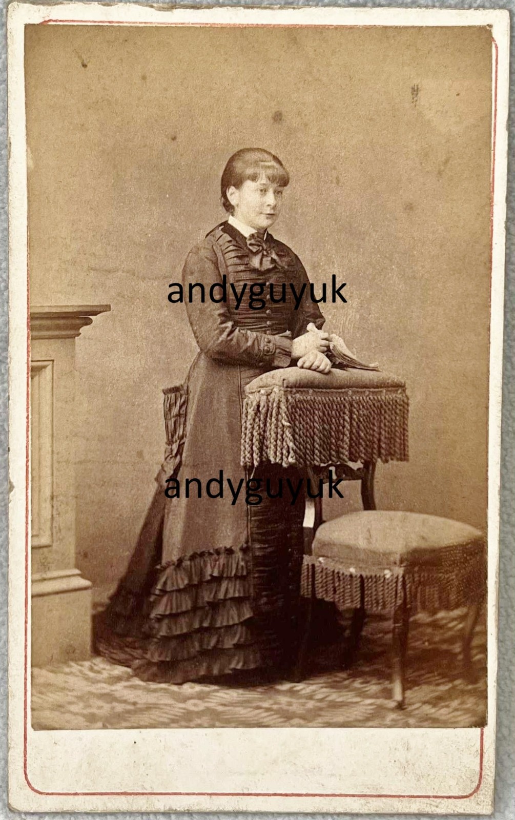 CDV SHEERNESS ON SEA LADY BY WRIGHT ANTIQUE PHOTO FASHION DRESS RARE CHAIR