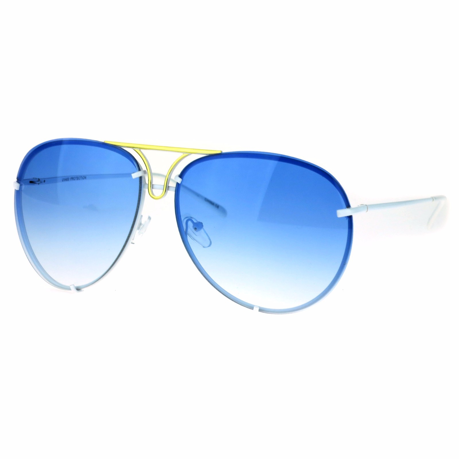 Oversized Round Pilot Sunglasses Metal Rims Behind Lens Spring Hinge