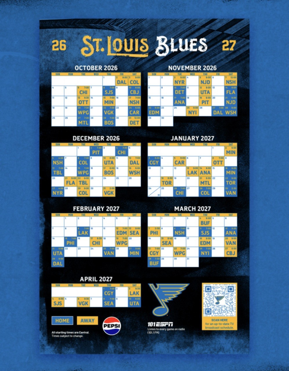 St. Louis Blues 2026-2027 Magnet Schedule Preseason SGA St. Louis Blues 2026-2027 Magnet Schedule Preseason SGA
