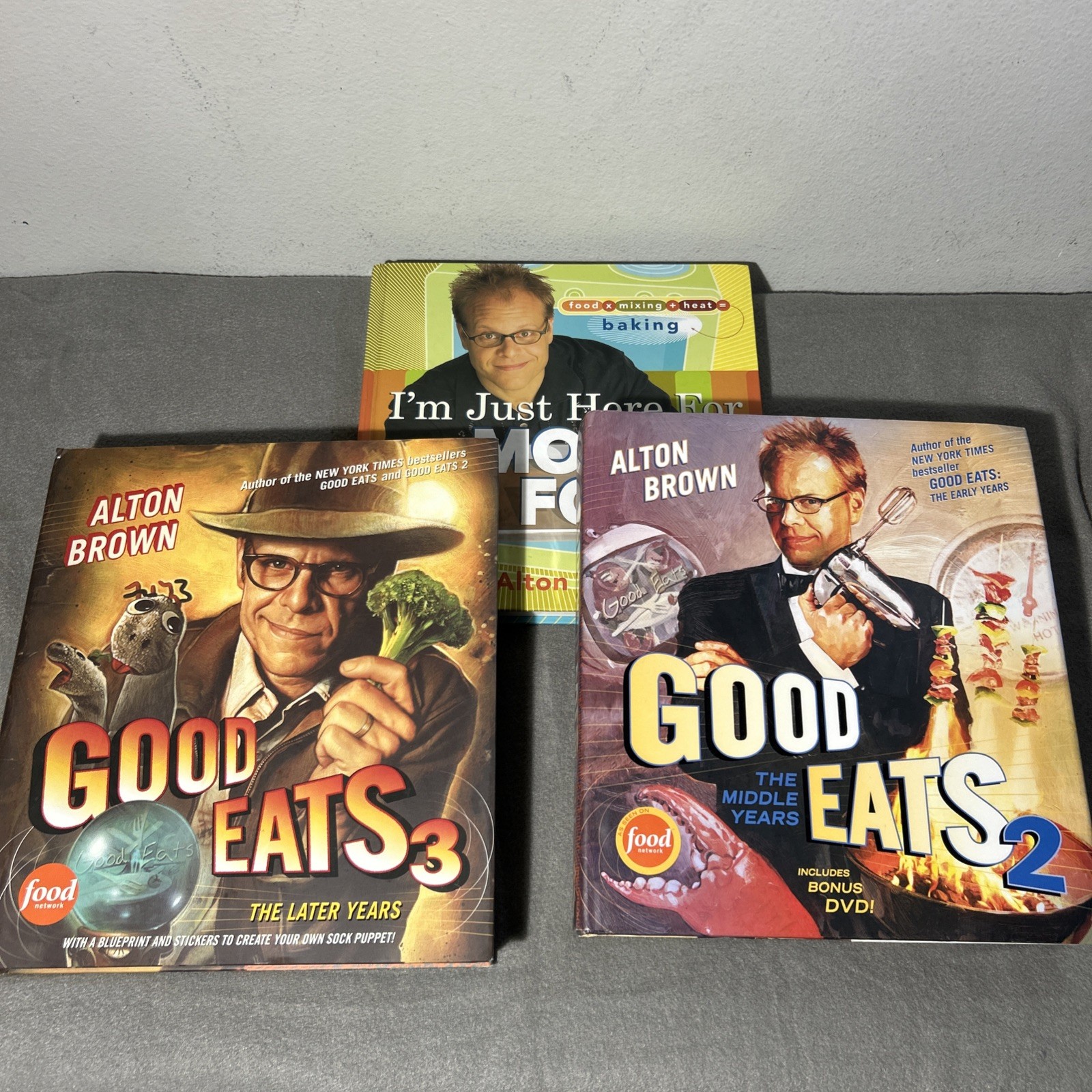 Lot of 3 Alton Brown Good Eats Cookbooks - Later Years Middle Years 1 More Good Lot of 3 Alton Brown Good Eats Cookbooks - Later Years Middle Years 1 More Good