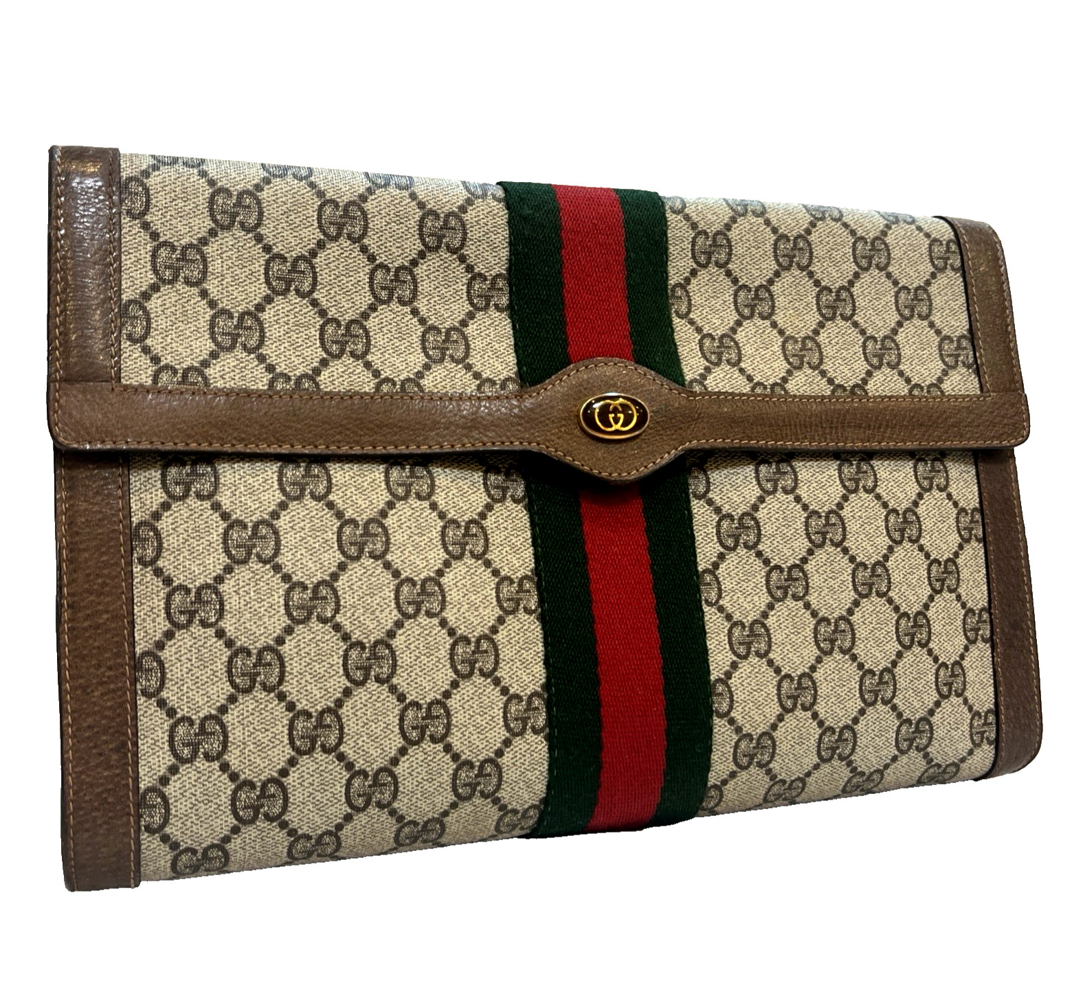 VINTAGE GUCCI  Sherry Line  Clutch Bag PVC Leather GG Authentic  From Japan 0043