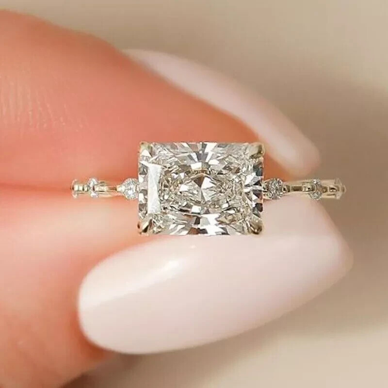East-West 2.55 Ct Radiant Cut Lab Created Diamond Engagement 925 Silver Ring