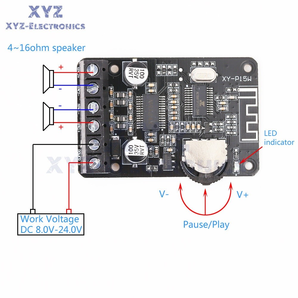 10W 15W 20W Stereo Receiver XY-P15W Digital Amplifier Module 12V 24V *mz