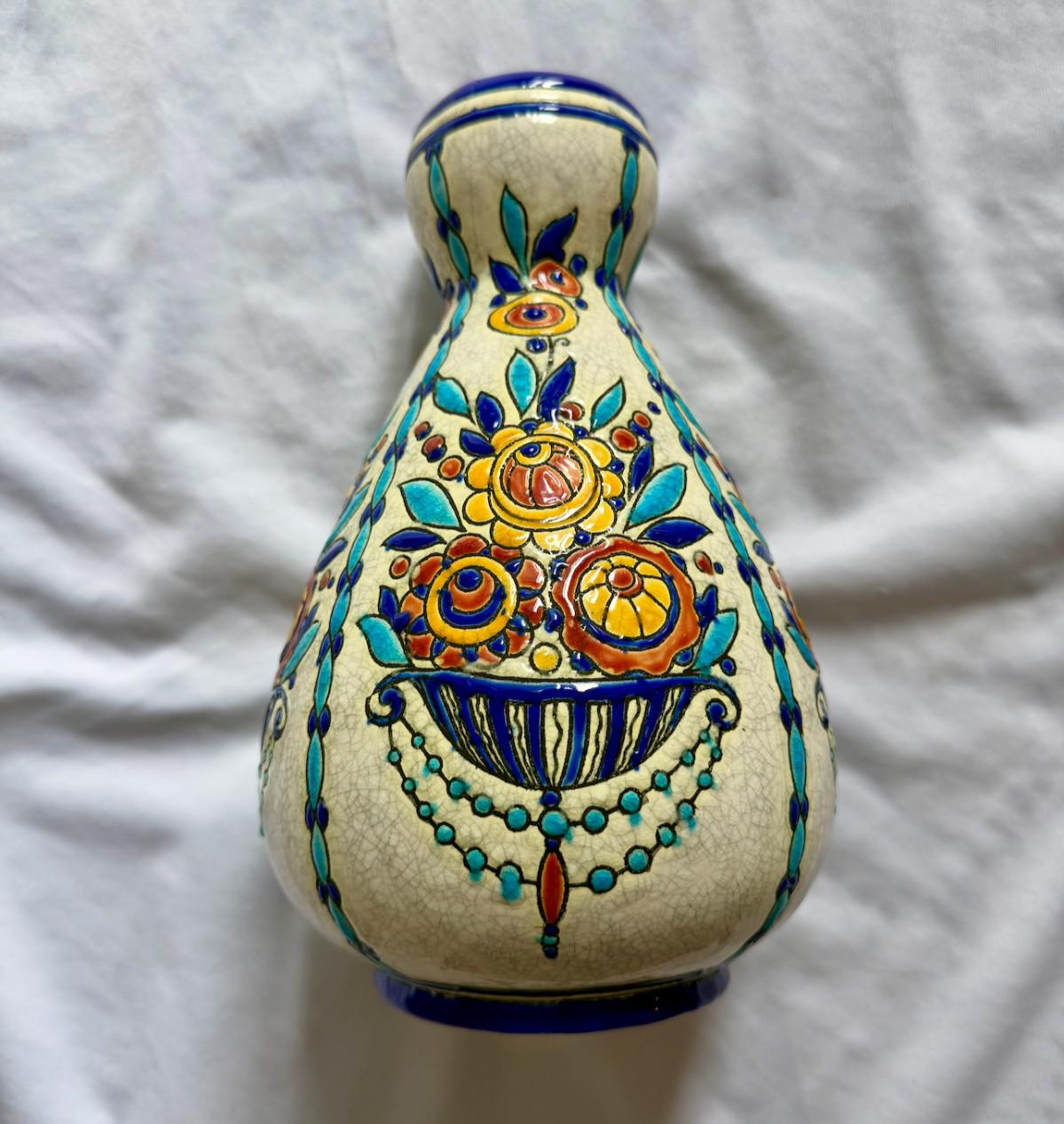 SIGNED & ANTIQUE Charles Catteau Boch Freres La Louvière D. 944 Crackle Vase SIGNED & ANTIQUE Charles Catteau Boch Freres La Louvière D. 944 Crackle Vase