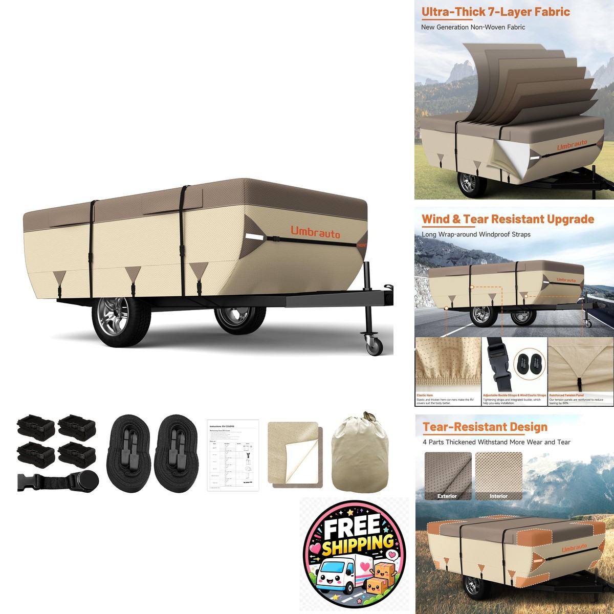 Umbrauto Pop Up Camper Cover for 14\'-16\' Folding Tent Trailer - Upgraded