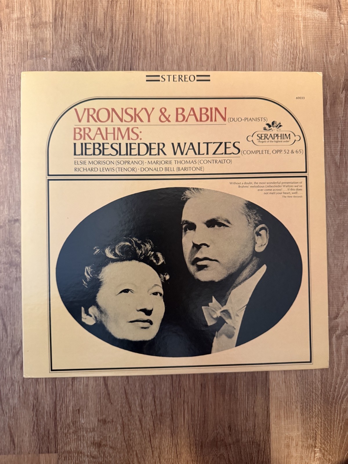 Brahms Liebeslieder Waltzes Vronsky & Babin Seraphim S-60033 LP Brahms Liebeslieder Waltzes Vronsky & Babin Seraphim S-60033 LP