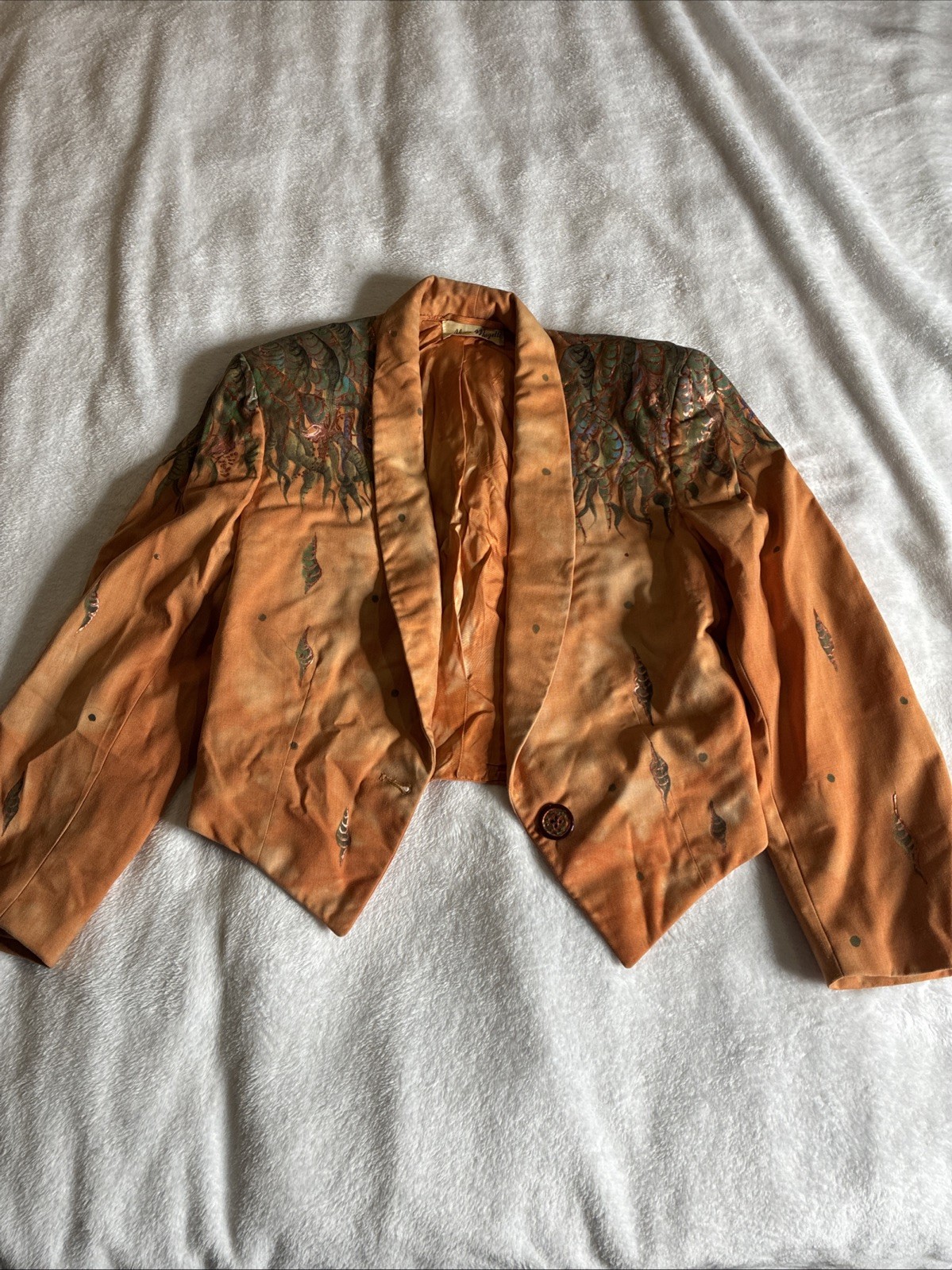 Vintage Alicia Mugetti Hand Painted Art to Wear Blazer Jacket 80s  Orange