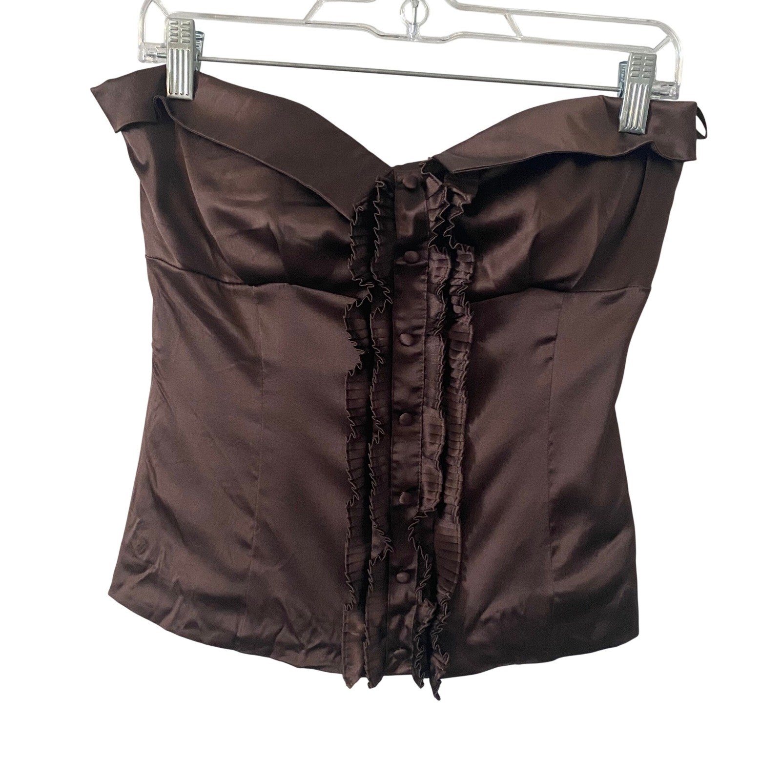 Arden B Brown Silk Blend Strapless Ruffle Corset Top Coco Y2K Size M Boning