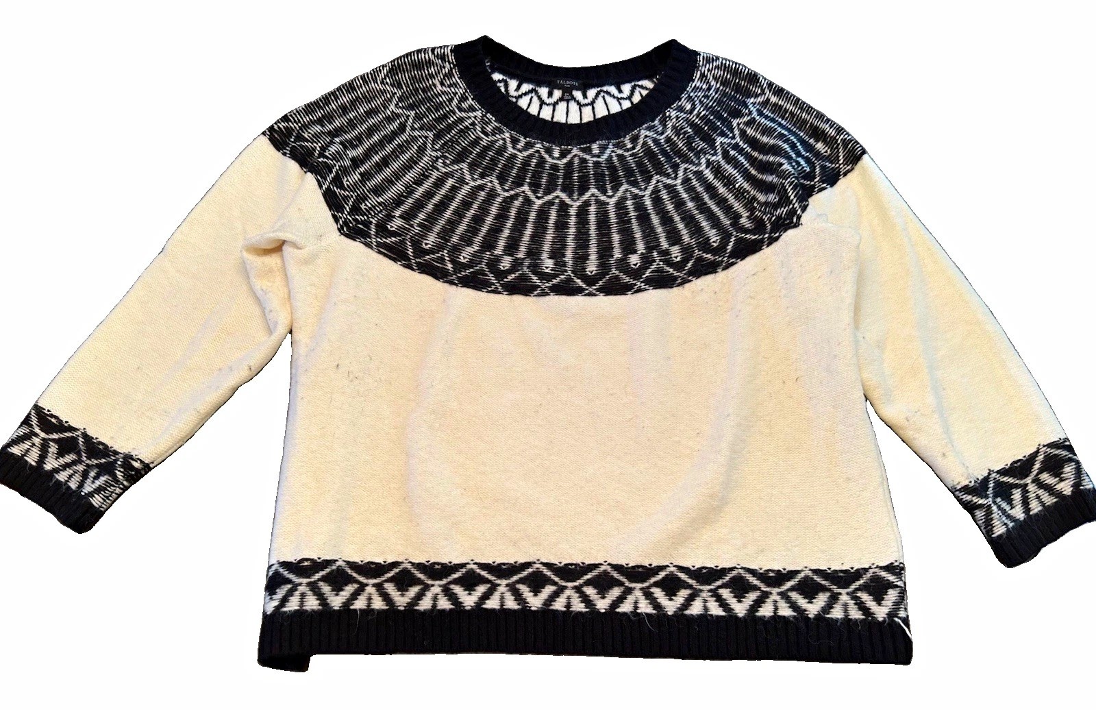 Talbots Women\'s Plus 2X Ivory Black Geometric Knit Crewneck Pullover Sweater Talbots Women\'s Plus 2X Ivory Black Geometric Knit Crewneck Pullover Sweater