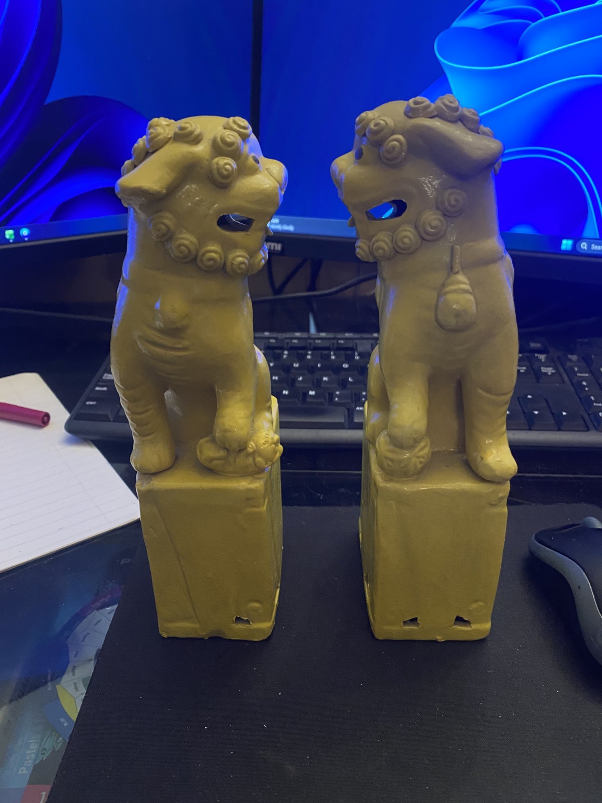 Vintage Chinese Porcelain Foo Dogs Yellow - 1950's - Approx. 9 Vintage Chinese Porcelain Foo Dogs Yellow - 1950's - Approx. 9