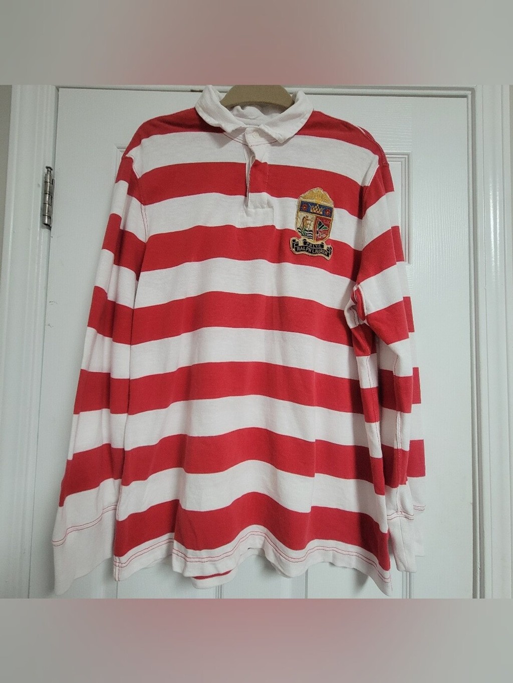 Vintage Polo Ralph Lauren Rugby Shirt Red White Stripe PRLYC Size XL. Vintage Polo Ralph Lauren Rugby Shirt Red White Stripe PRLYC Size XL.