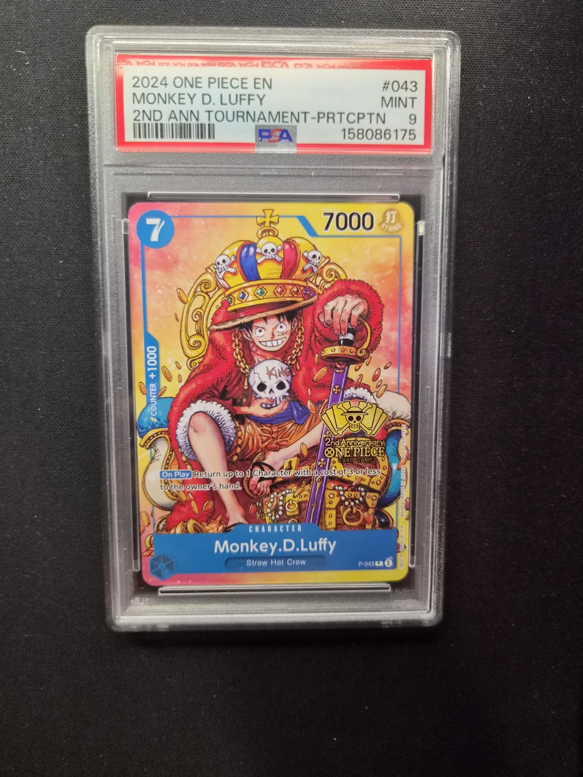 One Piece Monkey D Luffy 2nd Anniversary Tournament Promo P-043 PSA 9 Mint