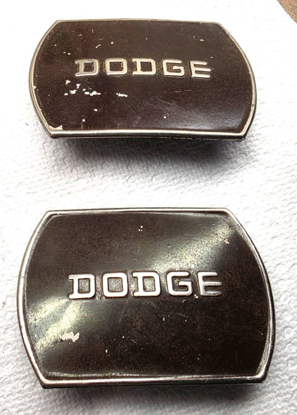 A Pair of Vintage 1937 Dodge Dashboard Emblem / Radio Delete Plates OEM A Pair of Vintage 1937 Dodge Dashboard Emblem / Radio Delete Plates OEM
