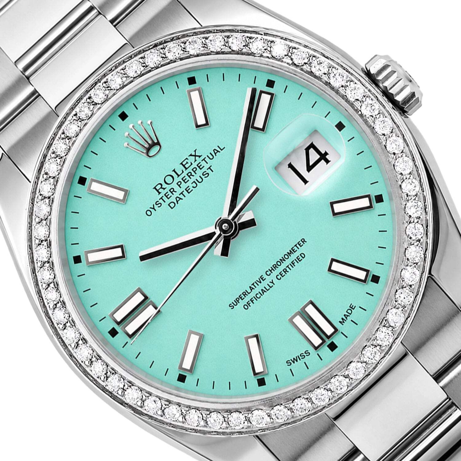 Rolex Datejust 36mm 16014 18K Gold Diamond Bezel Turquoise Dial Oyster Men Watch