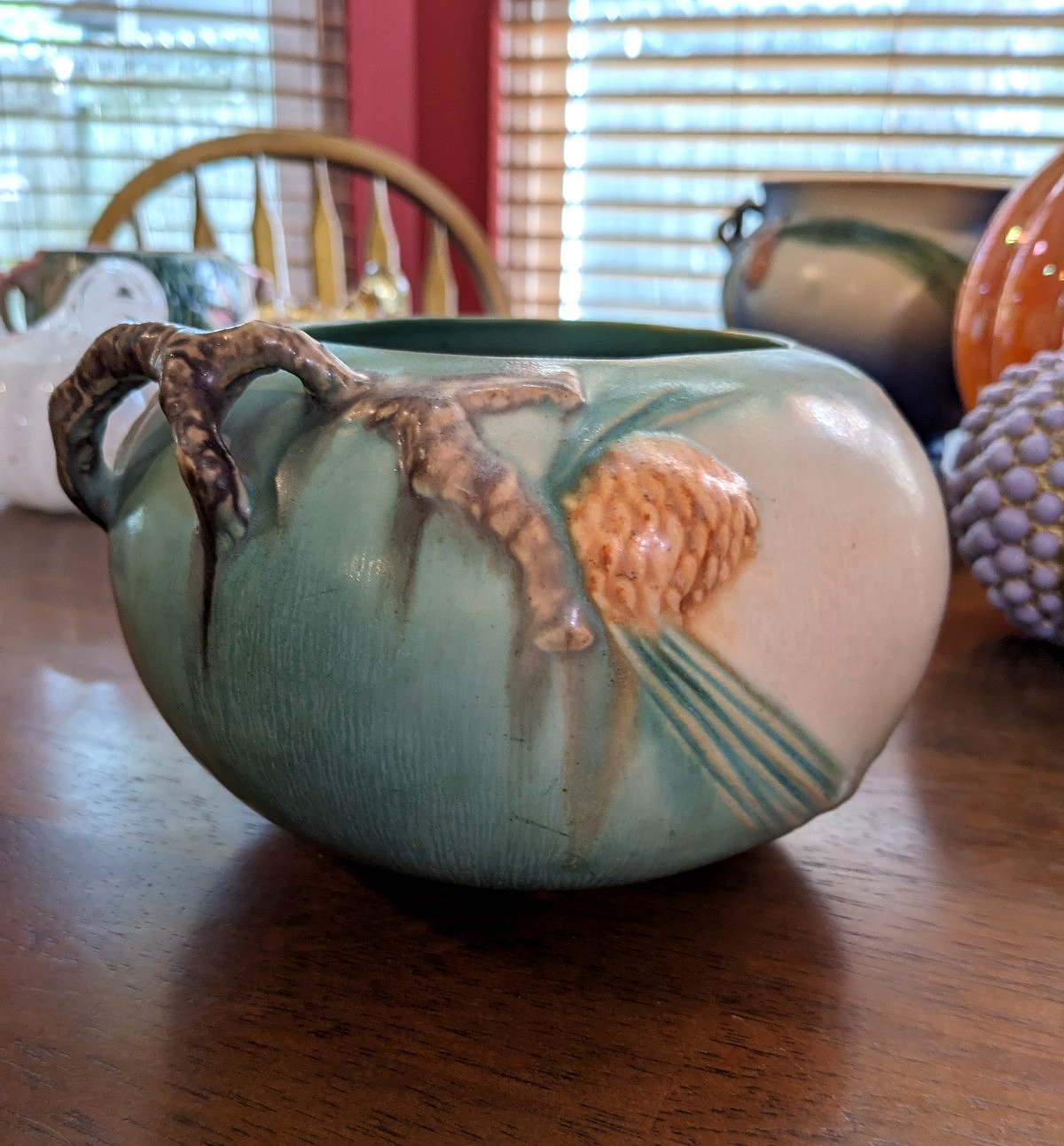 Vintage Roseville Pottery 278-4 Pine Cone Green Jardiniere Planter 1935 Unmarked Vintage Roseville Pottery 278-4 Pine Cone Green Jardiniere Planter 1935 Unmarked