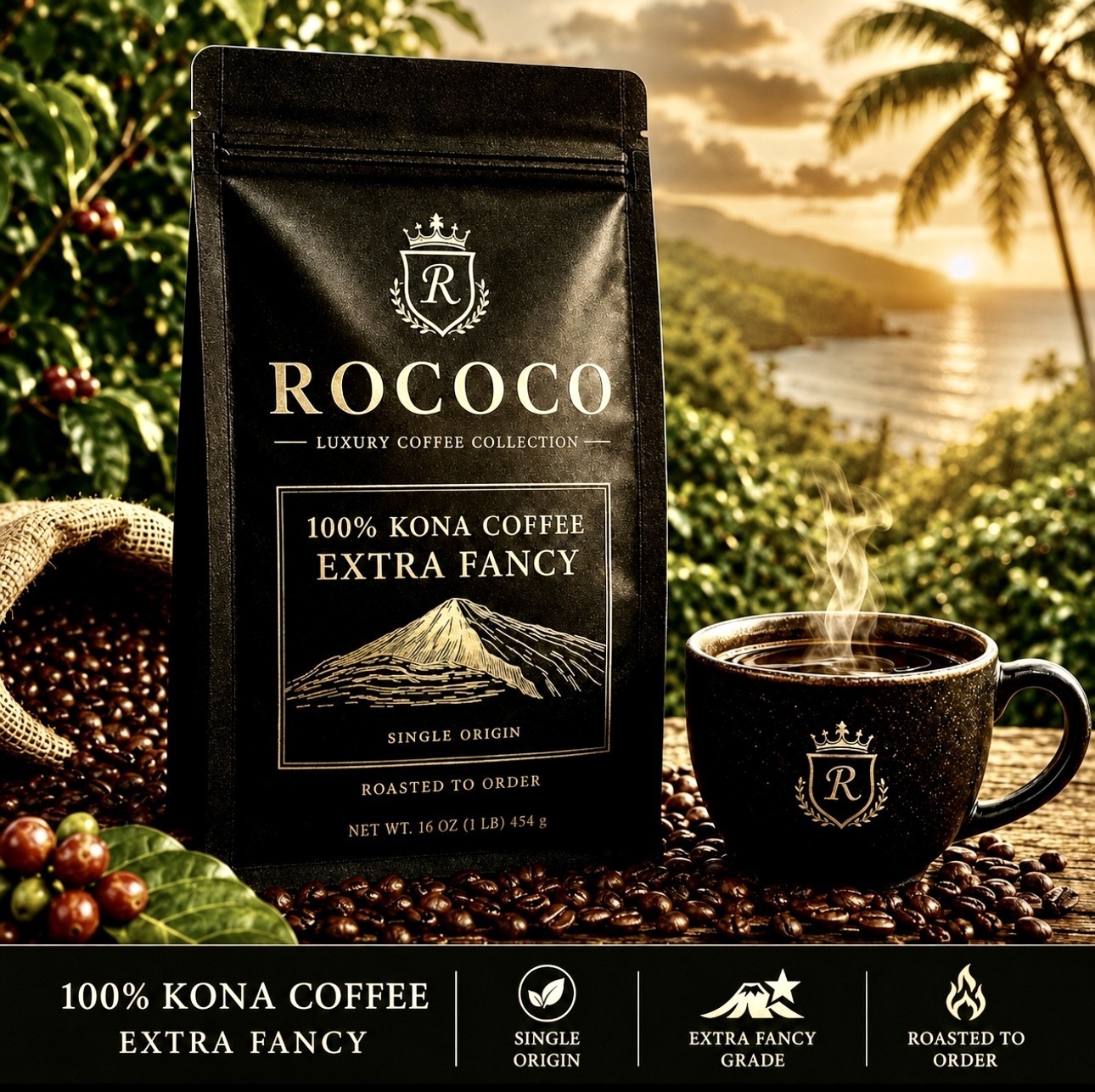 Kona Coffee, 10 lbs • 100% Hawaiian Extra Fancy • Roasted to Order or Green Bean