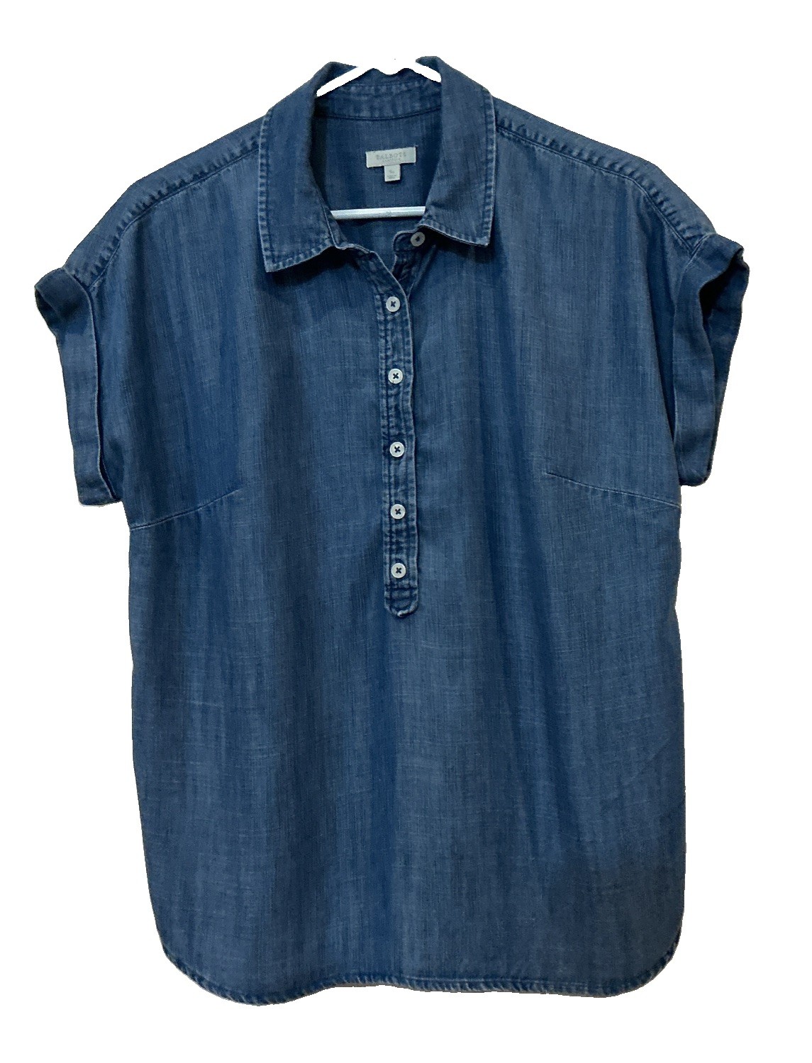 Talbots Petite Womens S Short Sleeve Chambray Blue Tencel Popover Button Shirt Talbots Petite Womens S Short Sleeve Chambray Blue Tencel Popover Button Shirt