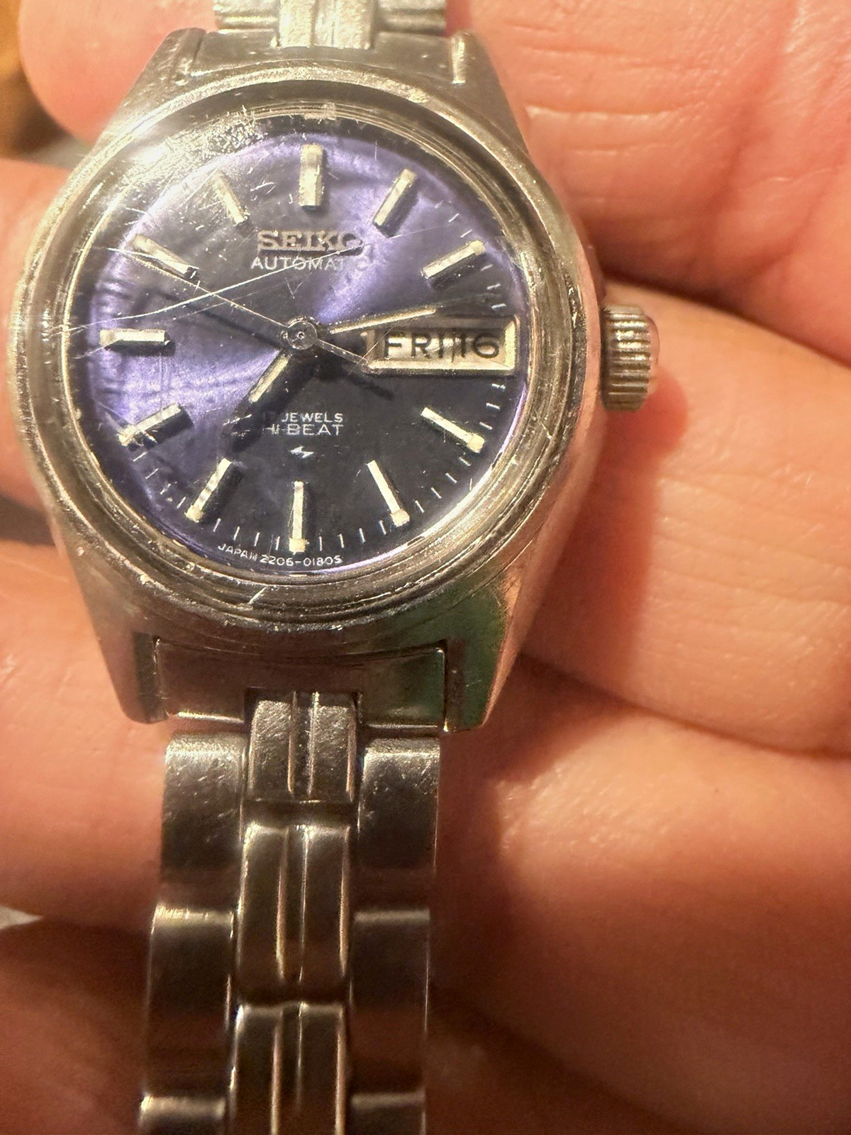 Vintage Seiko Hi-Beat Automatic 17 Jewels Blue Dial Day/Date SS Watch
