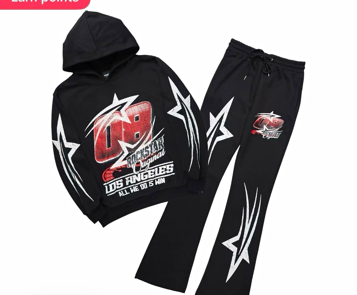Rockstar Original Men\'s M 2-Piece Black Graphic Logo Hooded Sweatsuit Set Rockstar Original Men\'s M 2-Piece Black Graphic Logo Hooded Sweatsuit Set