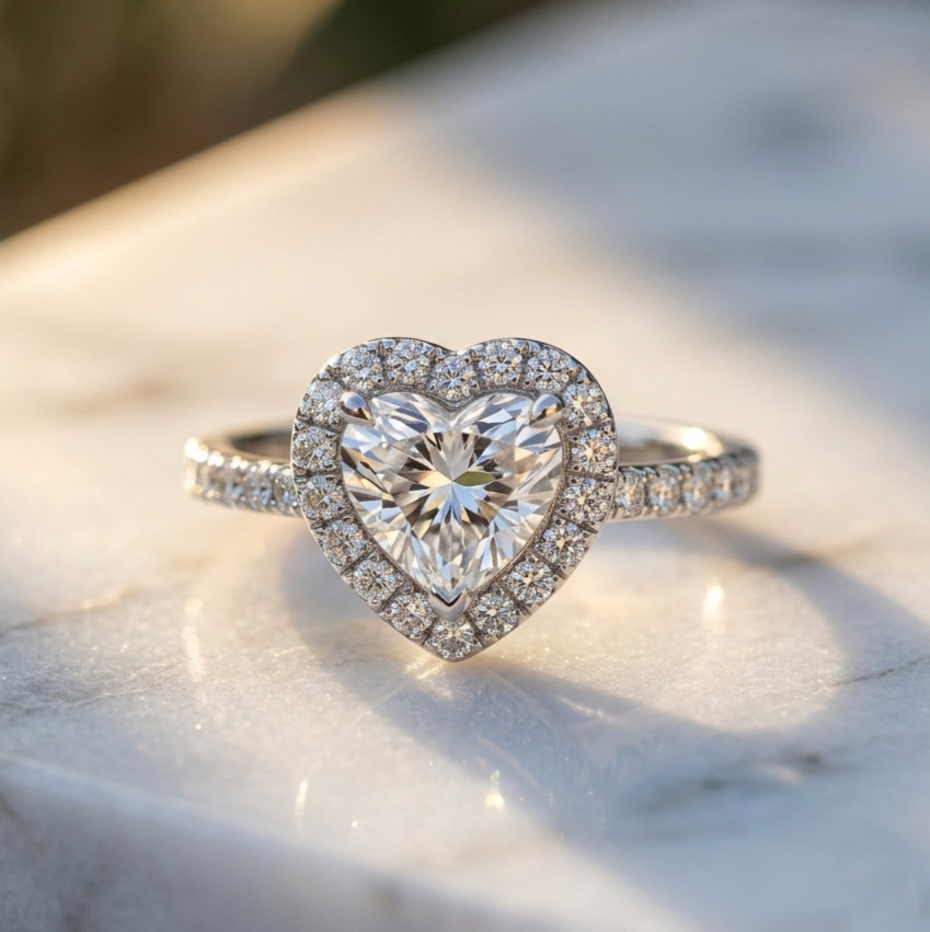 14K White Gold 2.5CT Lab-Created Diamond Valentine Anniversary Gift Heart Ring
