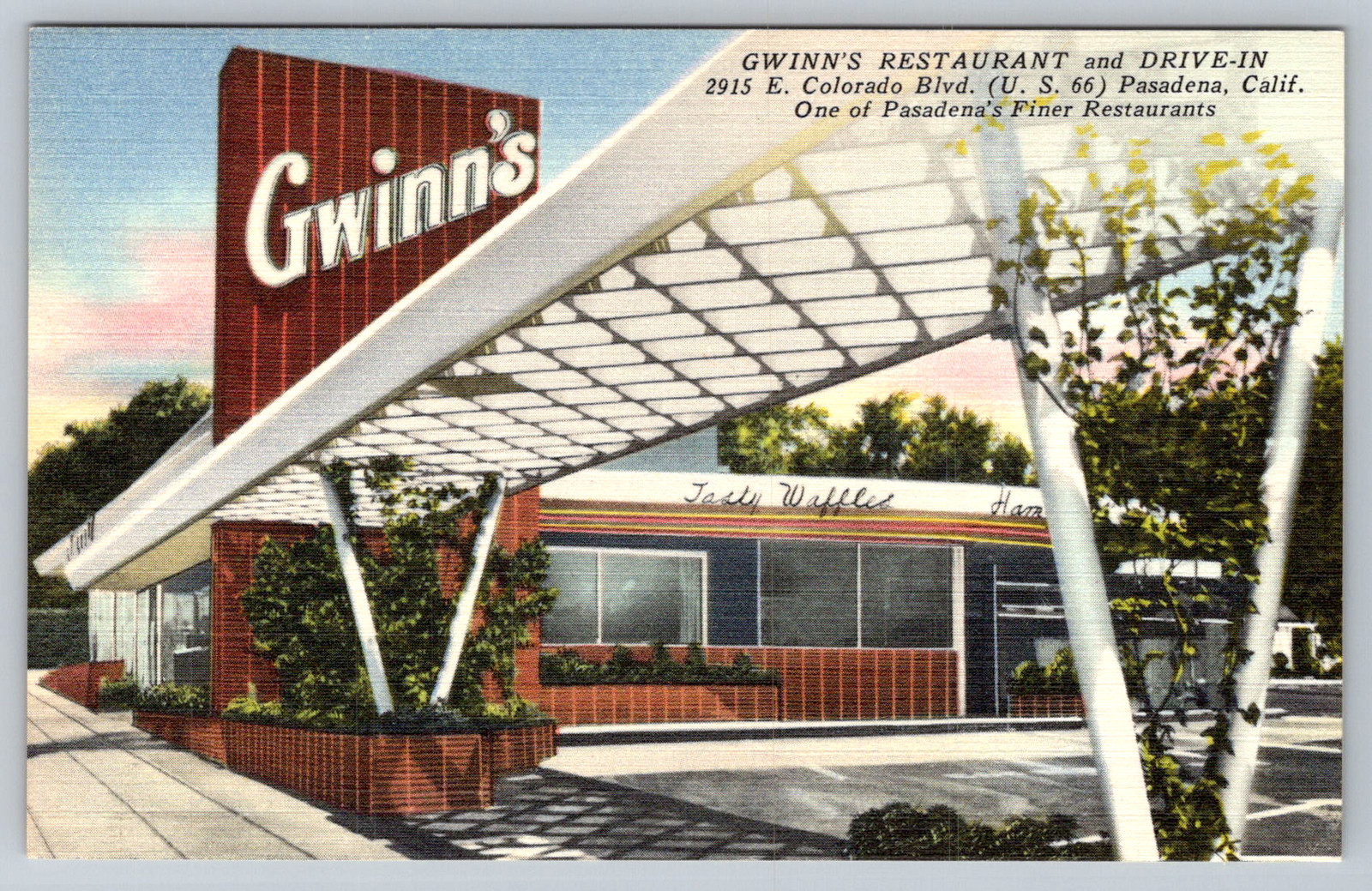 c1940s Gwinn's Restaurant Drive-In Pasadena California Postcard c1940s Gwinn's Restaurant Drive-In Pasadena California Postcard
