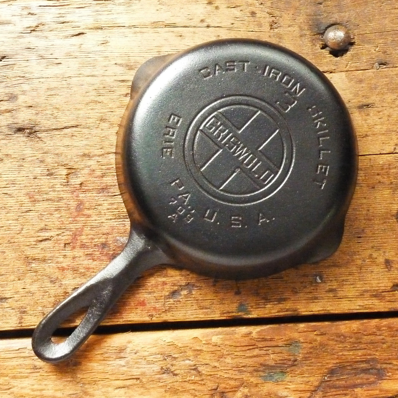 Vintage GRISWOLD Cast Iron SKILLET Frying Pan # 3 LARGE BLOCK LOGO - Ironspoon