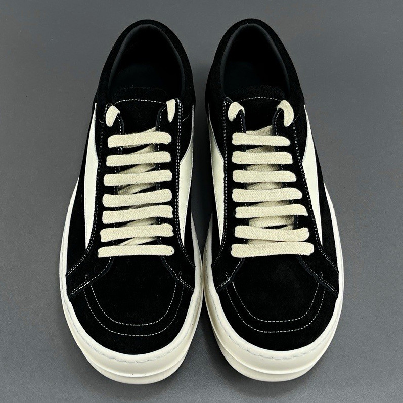 Rick Owens Vintage Sneaks Black/White Suede Lace-Up Low Top EU 42 US 9 NWB