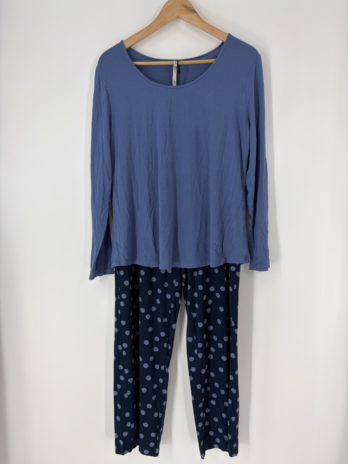 Soma Cool Nights Pajama Set Size Medium Navy Blue Merry Polka Dots Shirt Pants