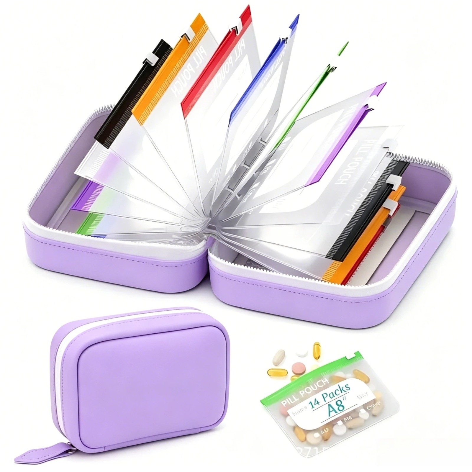 A8 Pill Pouch Set Waterproof Travel Pill Organizer 14 Day Pill Pouches Portable