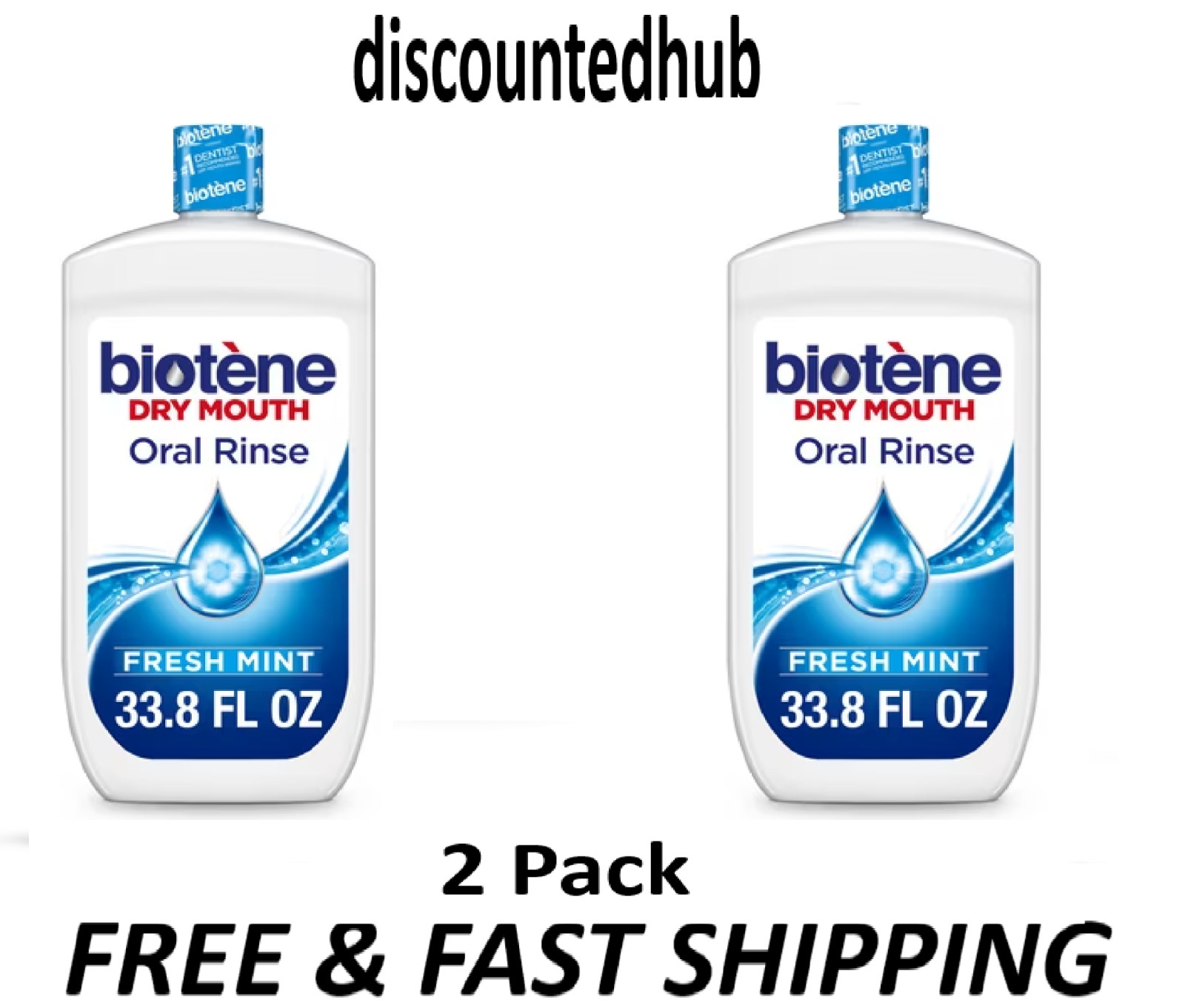 Biotene Moisturizing Dry Mouth Oral Rinse Mouthwash, Fresh Mint, 33.8 Fl Oz, 2PK