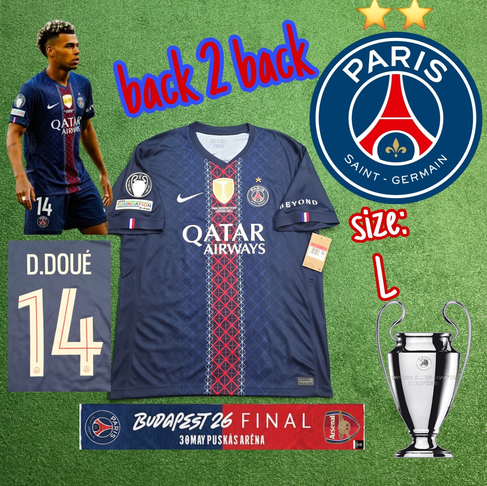 🇫🇷 Nike PSG Desire Doue#14 2026 Champions League Final Jersey Vs Arsenal Large 🇫🇷 Nike PSG Desire Doue#14 2026 Champions League Final Jersey Vs Arsenal Large