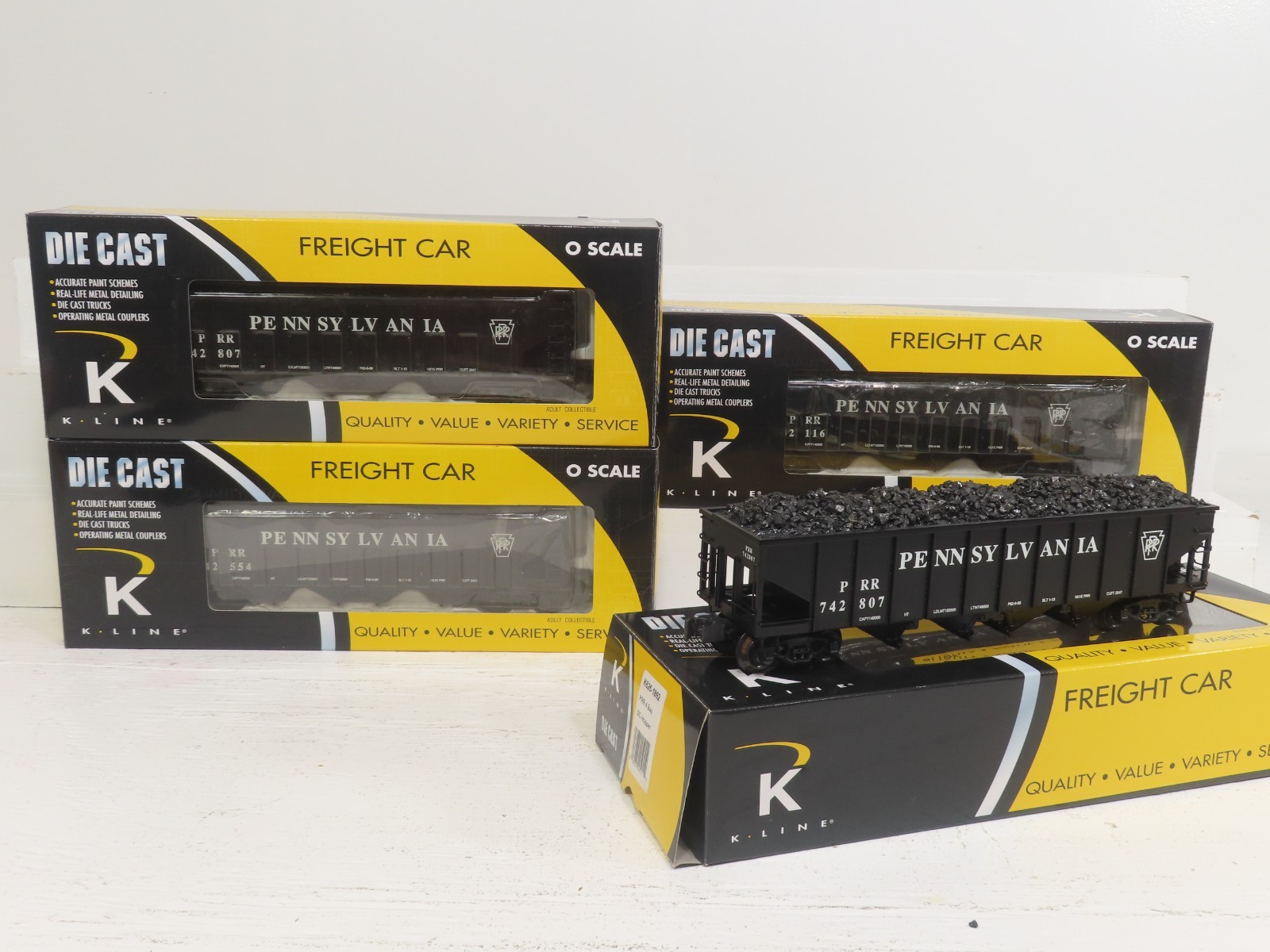 K-Line K626-1892 PRR 4 Bay DC Hopper 4 Car Set LN