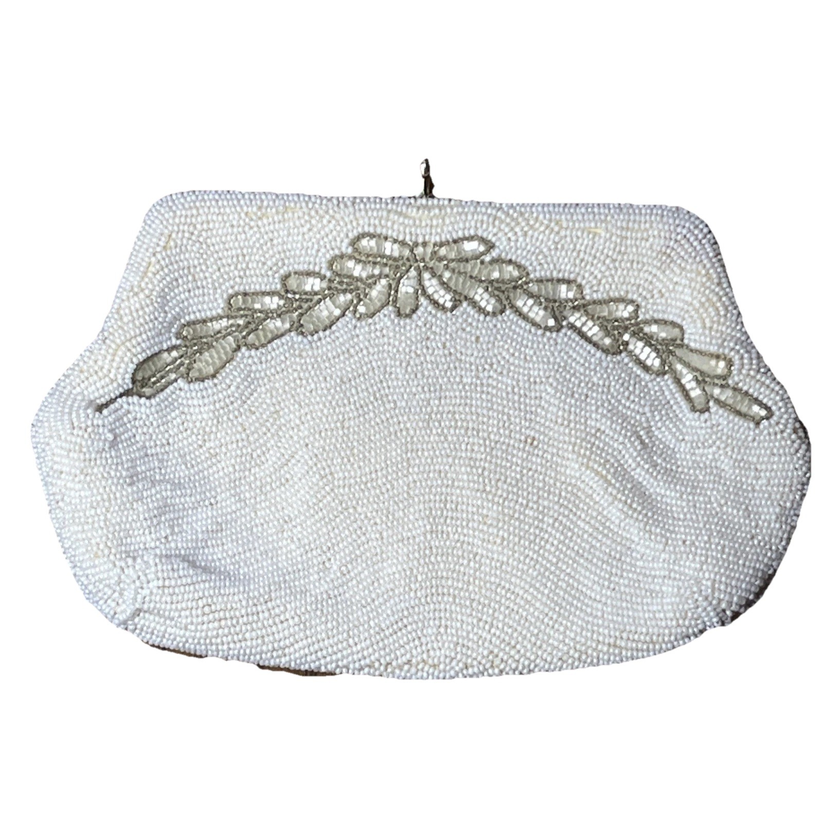 VTG 1940s Rosenfeld White Beaded Floral Clutch Purse & Mirror Made In Belgium VTG 1940s Rosenfeld White Beaded Floral Clutch Purse & Mirror Made In Belgium