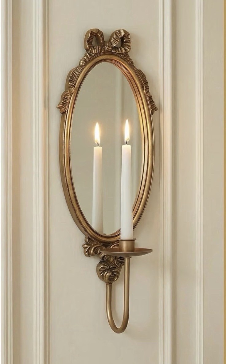 ONE Antique Gold Metal French Provincial Mirrored Candle Wall Sconces Holder ONE Antique Gold Metal French Provincial Mirrored Candle Wall Sconces Holder