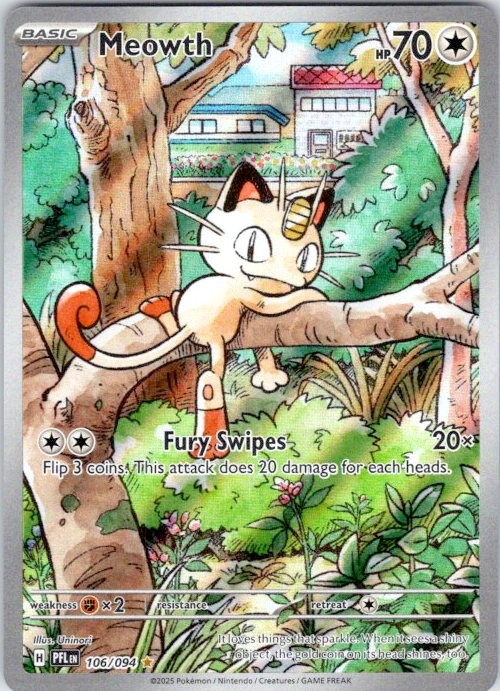 Meowth Holo Illustration Rare ME02: Phantasmal Flames 106/094 NM Meowth Holo Illustration Rare ME02: Phantasmal Flames 106/094 NM