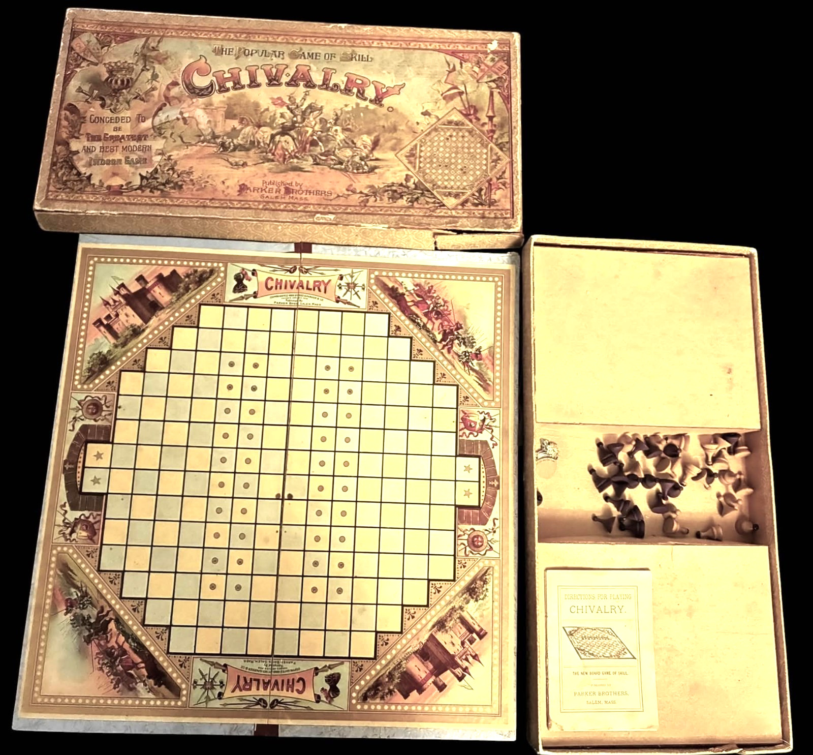 CHIVALRY 1888 Antique Victorian Board Game PARKER BROS COMPLETE Very Rare *READ* CHIVALRY 1888 Antique Victorian Board Game PARKER BROS COMPLETE Very Rare *READ*