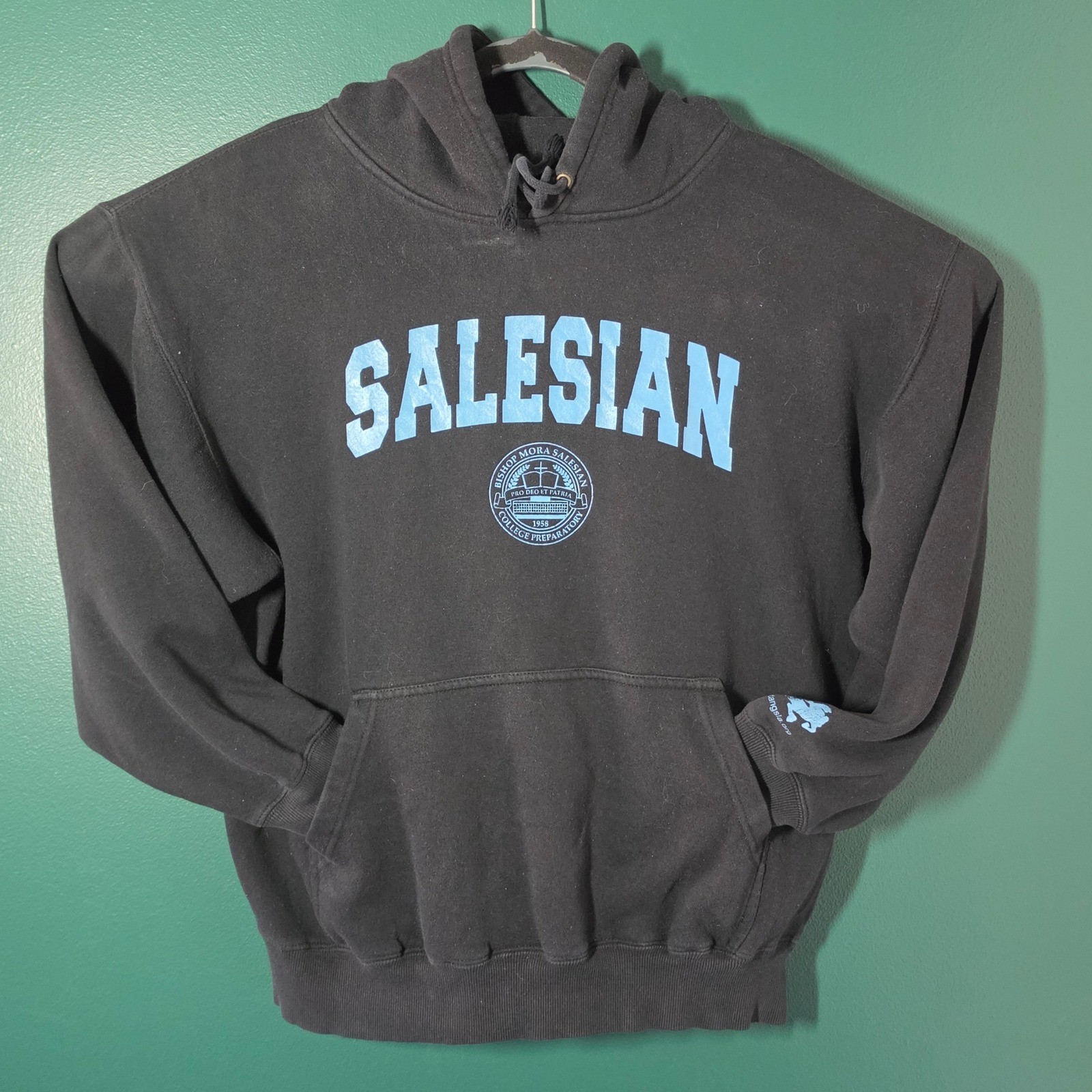Cotton Heritage Salesian College Prep Hoodie Mens Large Black Blue Sweatshirt Cotton Heritage Salesian College Prep Hoodie Mens Large Black Blue Sweatshirt