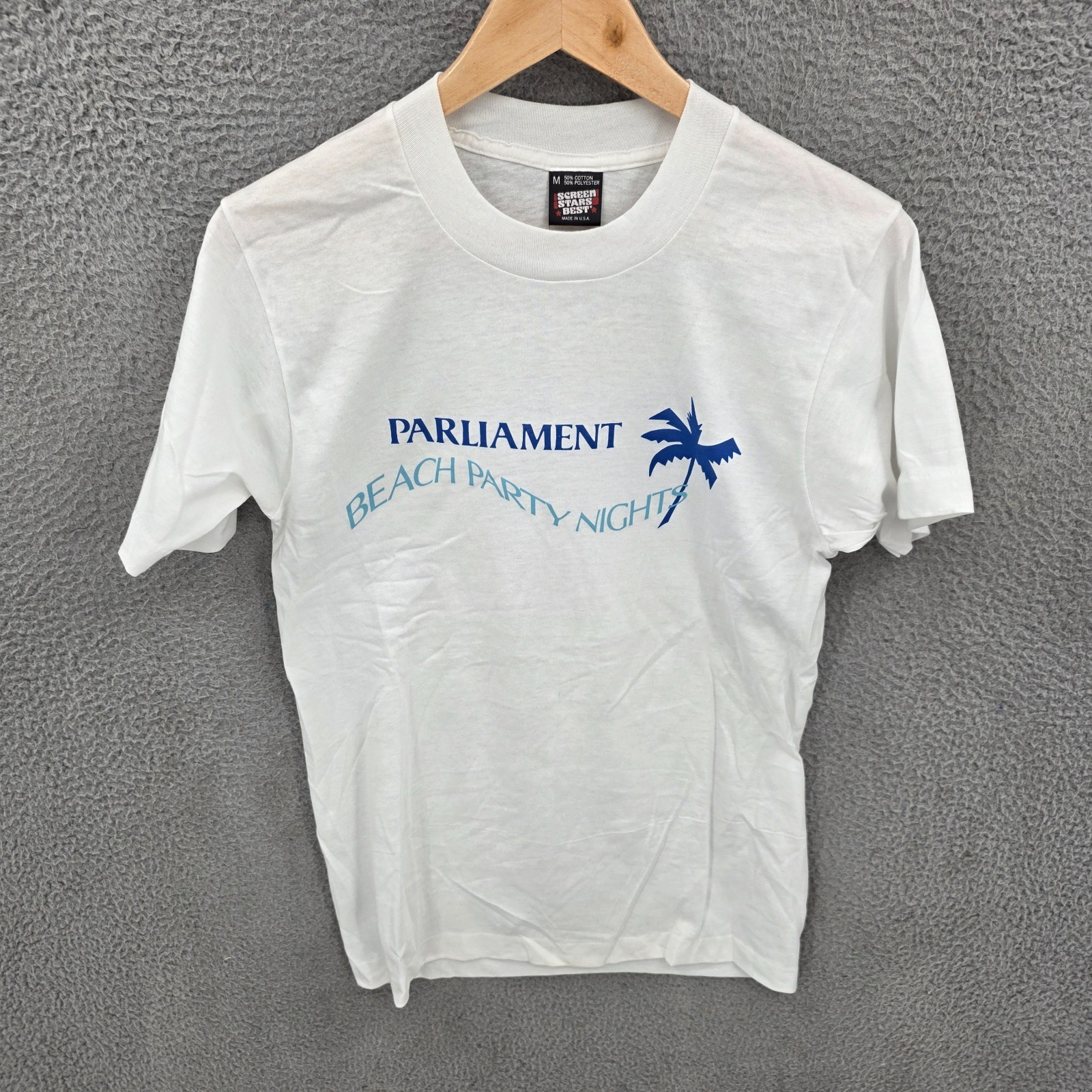Vintage Parliament Shirt Mens Medium White 90s Beach Party Night Single Stitch Vintage Parliament Shirt Mens Medium White 90s Beach Party Night Single Stitch
