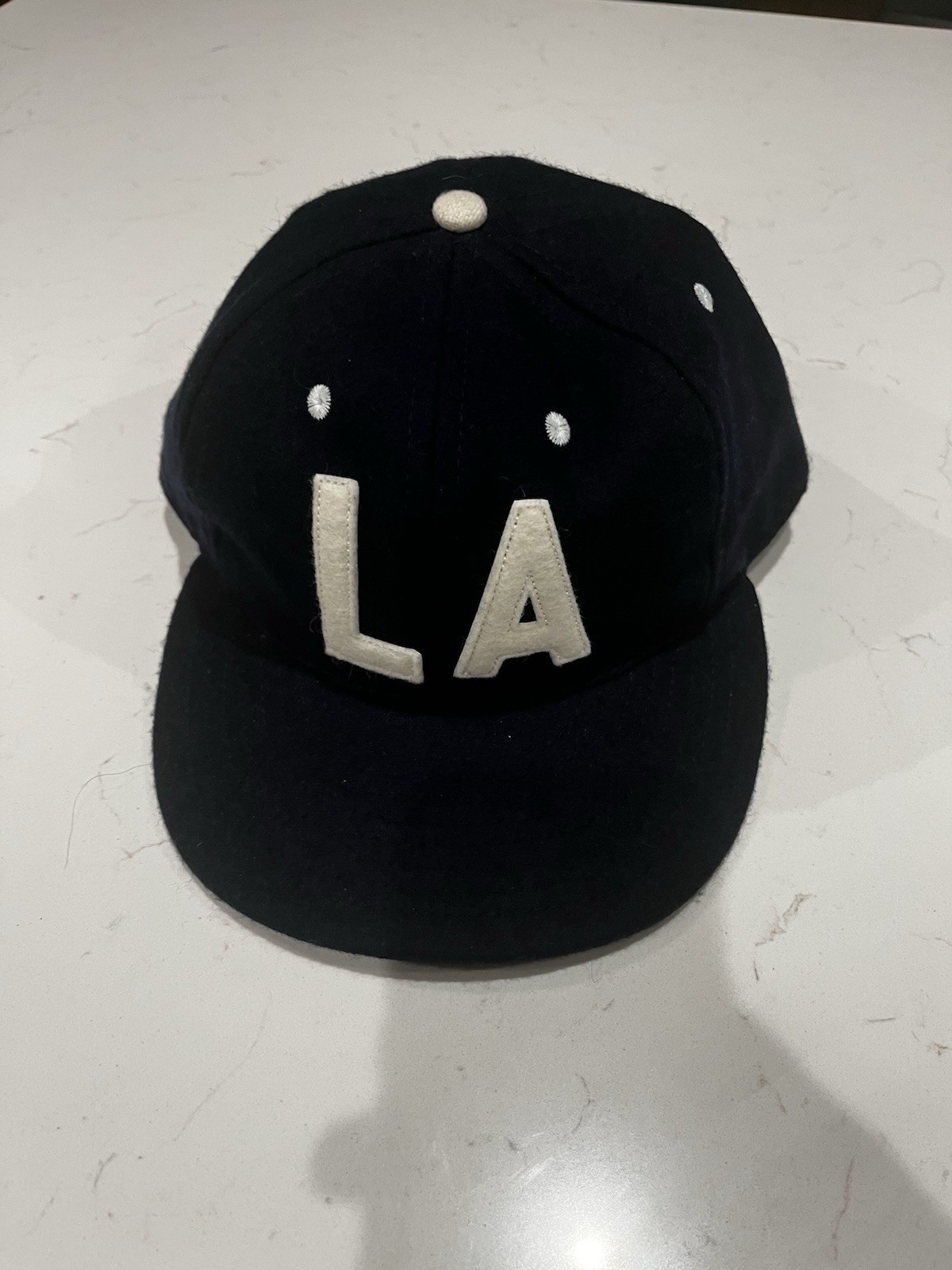 NWTVintage Rare EBBETS FIELD Wool Baseball Cap Navy LA Made in USA Size 7 5/8 NWTVintage Rare EBBETS FIELD Wool Baseball Cap Navy LA Made in USA Size 7 5/8