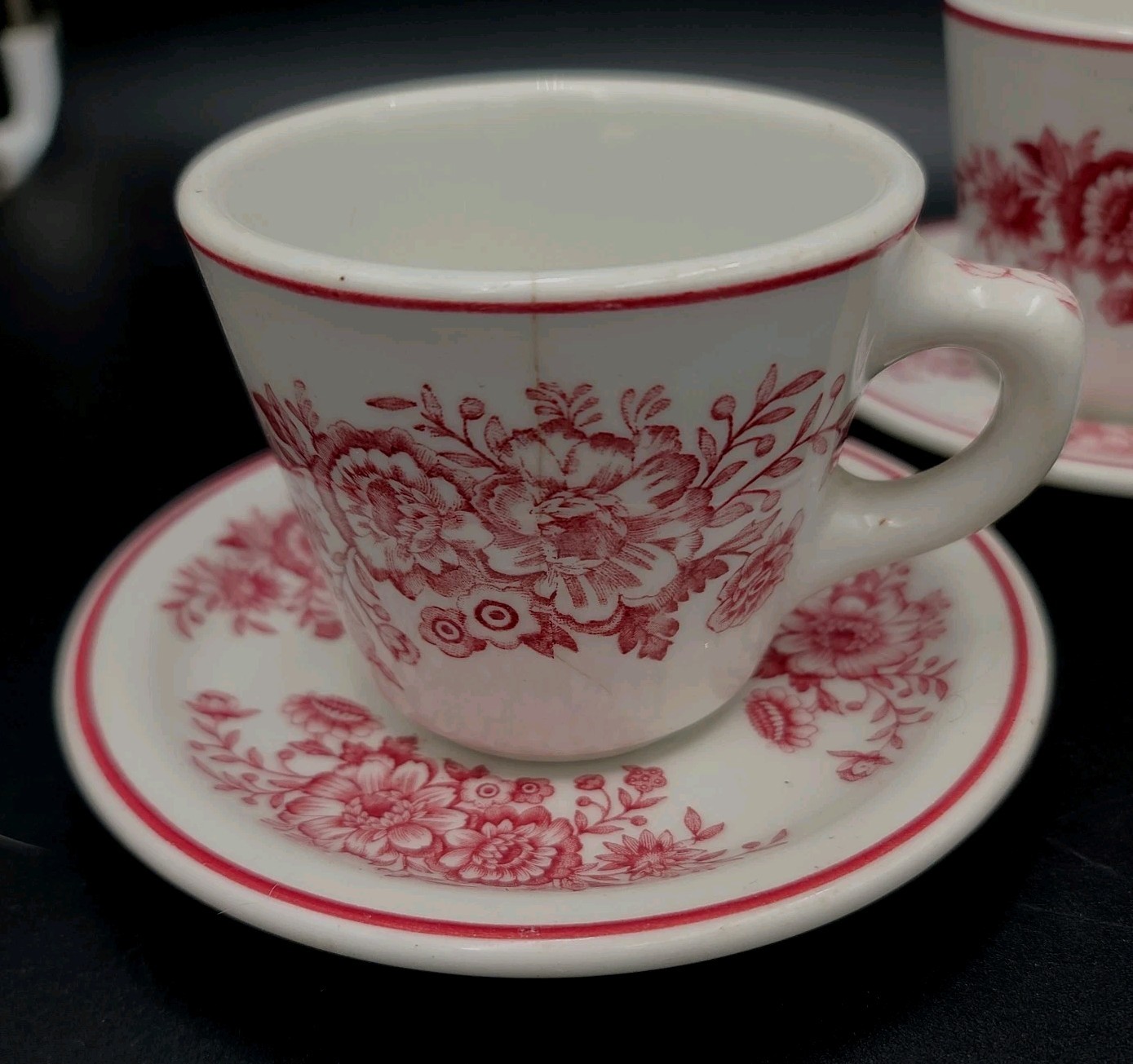 Caribe 4 Mugs And Saucer sets  china Puerto Rico Pink Roses  Restaurant Ware MCM