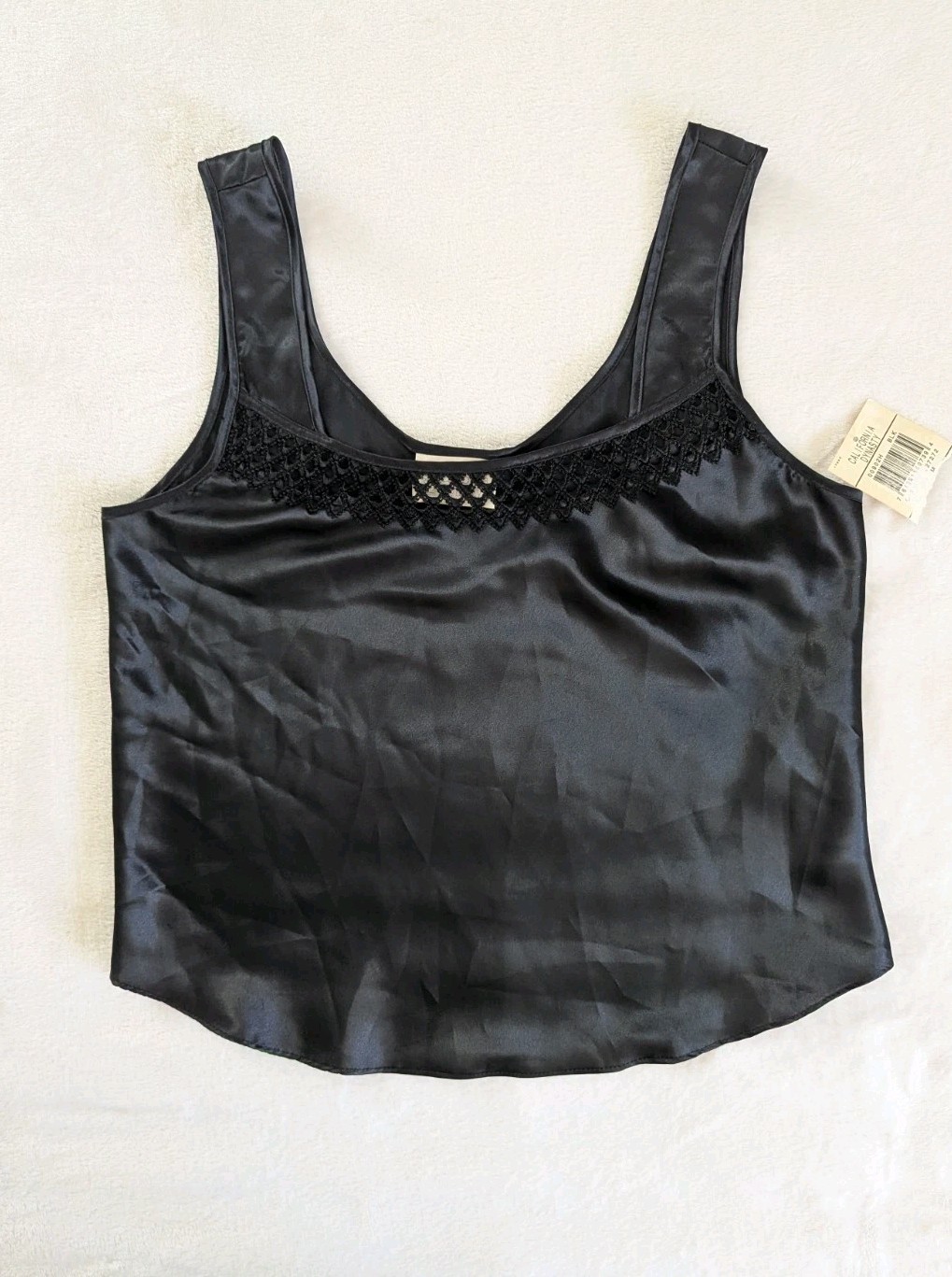 Vtg California Dynasty Black Satin Cami Tank Women\'s Sz Med Whimsigoth Deadstock
