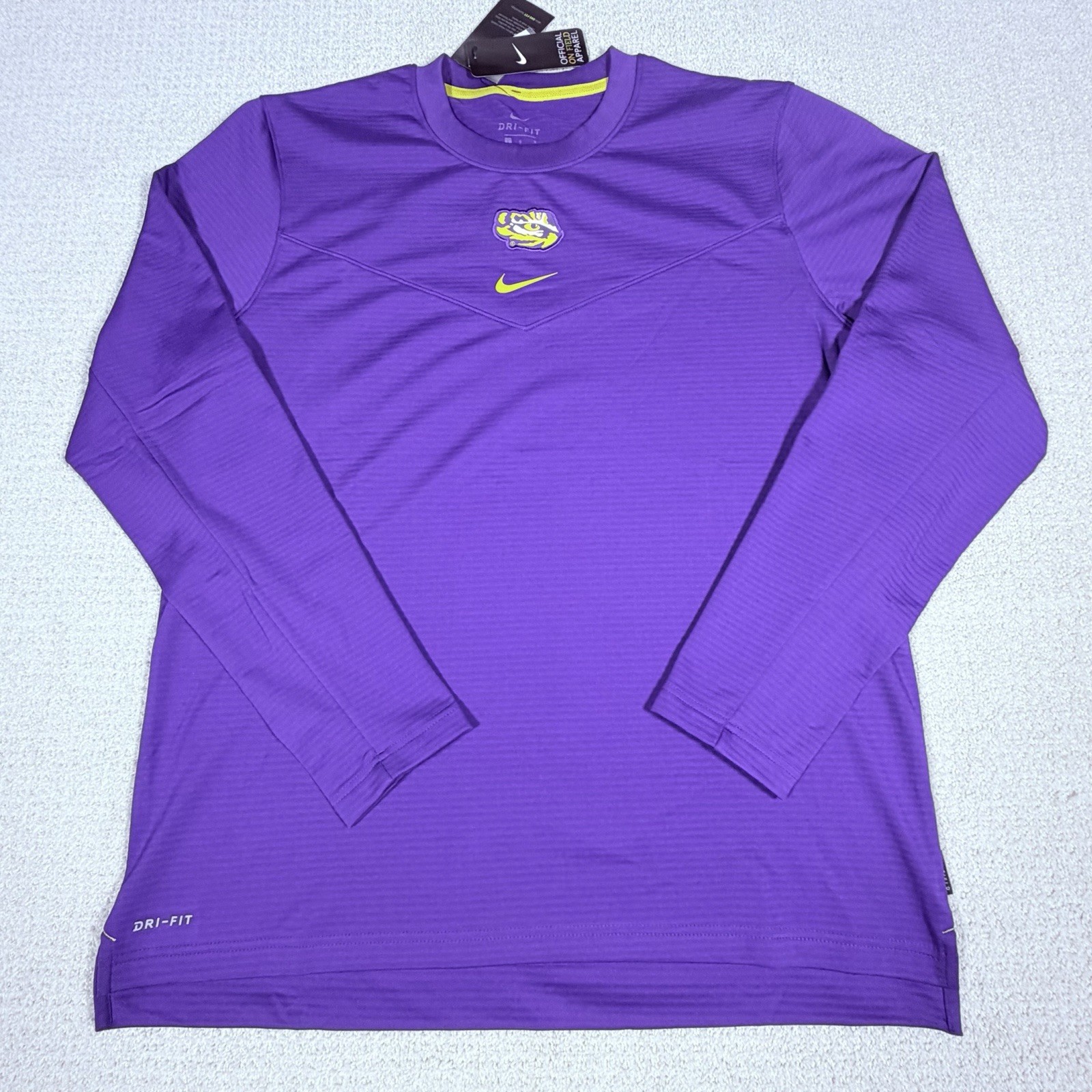 Nike NCAA LSU Tigers Sideline Crew Pullover Sweatshirt Dri-Fit NEW Mens Size L Nike NCAA LSU Tigers Sideline Crew Pullover Sweatshirt Dri-Fit NEW Mens Size L