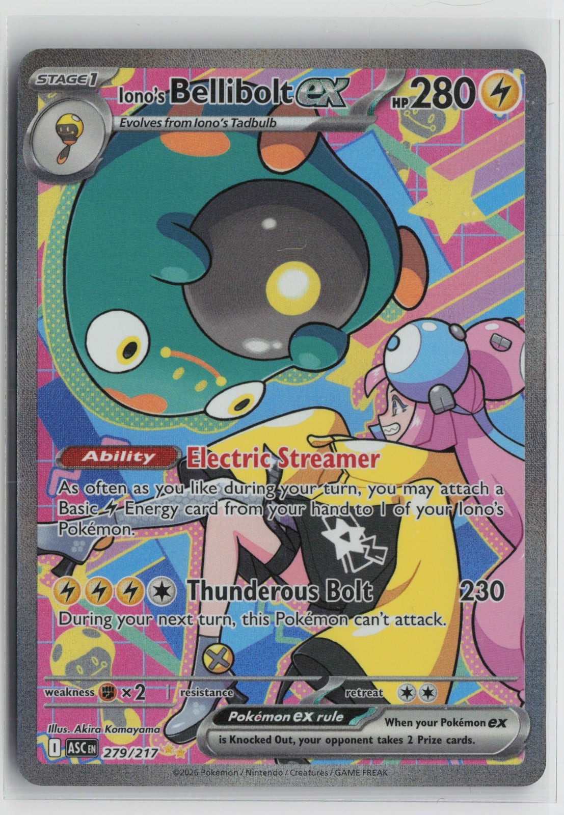 Iono's Bellibolt ex Special Illustration Rare Holo ASC 279/217 NM Iono's Bellibolt ex Special Illustration Rare Holo ASC 279/217 NM