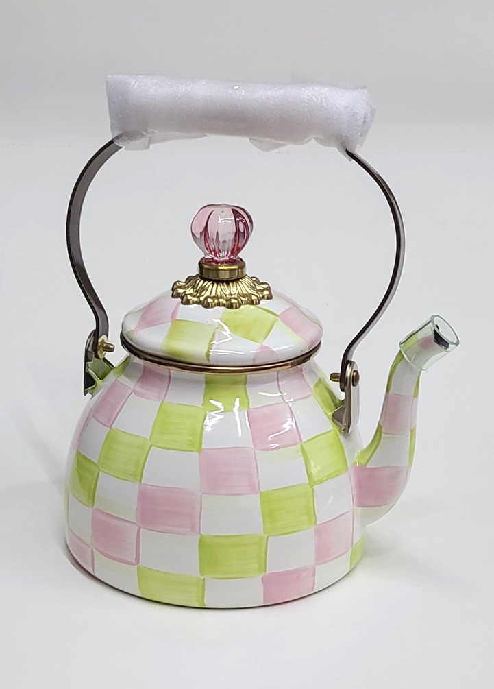 Mackenzie Childs Palm Beach Check 2 Quart Tea Kettle