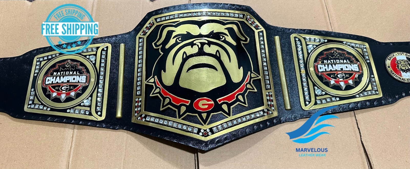 New GEORGIA BULLDOG NATIONAL CHAMPIONSHIP BELT Adult size 2mm Brass Plates New GEORGIA BULLDOG NATIONAL CHAMPIONSHIP BELT Adult size 2mm Brass Plates