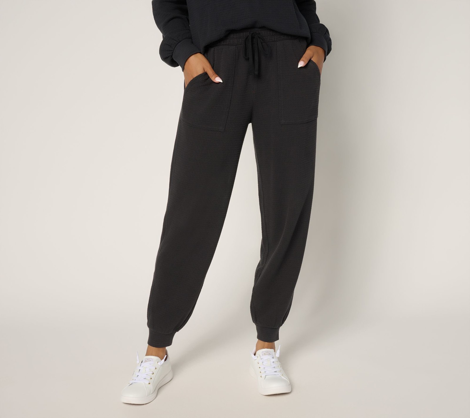 Anybody Women\'s Plus Sz Pants 1X Washed Waffle Knit Joggers Black A697068