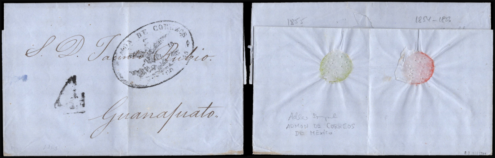 SAVOYSTAMPS-STAMPLESS MEXICO COVER 1853 with double oval cancel with 2 eagles SAVOYSTAMPS-STAMPLESS MEXICO COVER 1853 with double oval cancel with 2 eagles